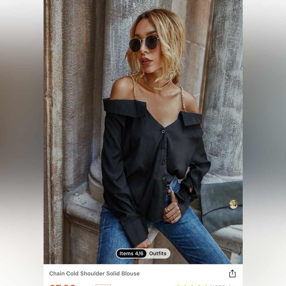 Chain Cold Shoulder Solid Blouse